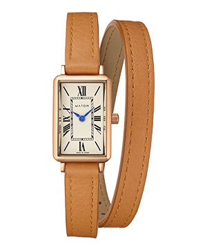 TSUKI 月華 / SQUARE ROSEGOLD CREAM DOUBLE TURN BEIGE LEATHER STRAP