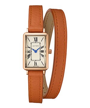 TSUKI 月華 / SQUARE ROSEGOLD CREAM DOUBLE TURN ORANGE LEATHER STRAP