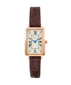 TSUKI 月華 / SQUARE ROSE GOLD CREAM EMBOSSED DARK BROWN LEATHER