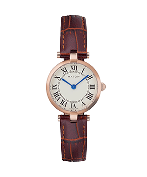 AURA ROUND ROSE GOLD BROWN LEATHER