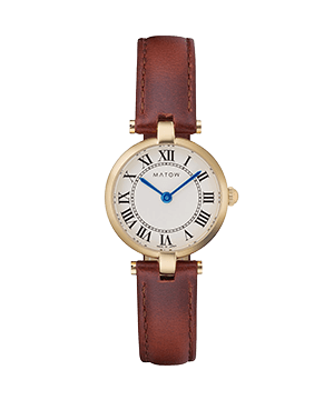 AURA ROUND GOLD BROWN LEATHER