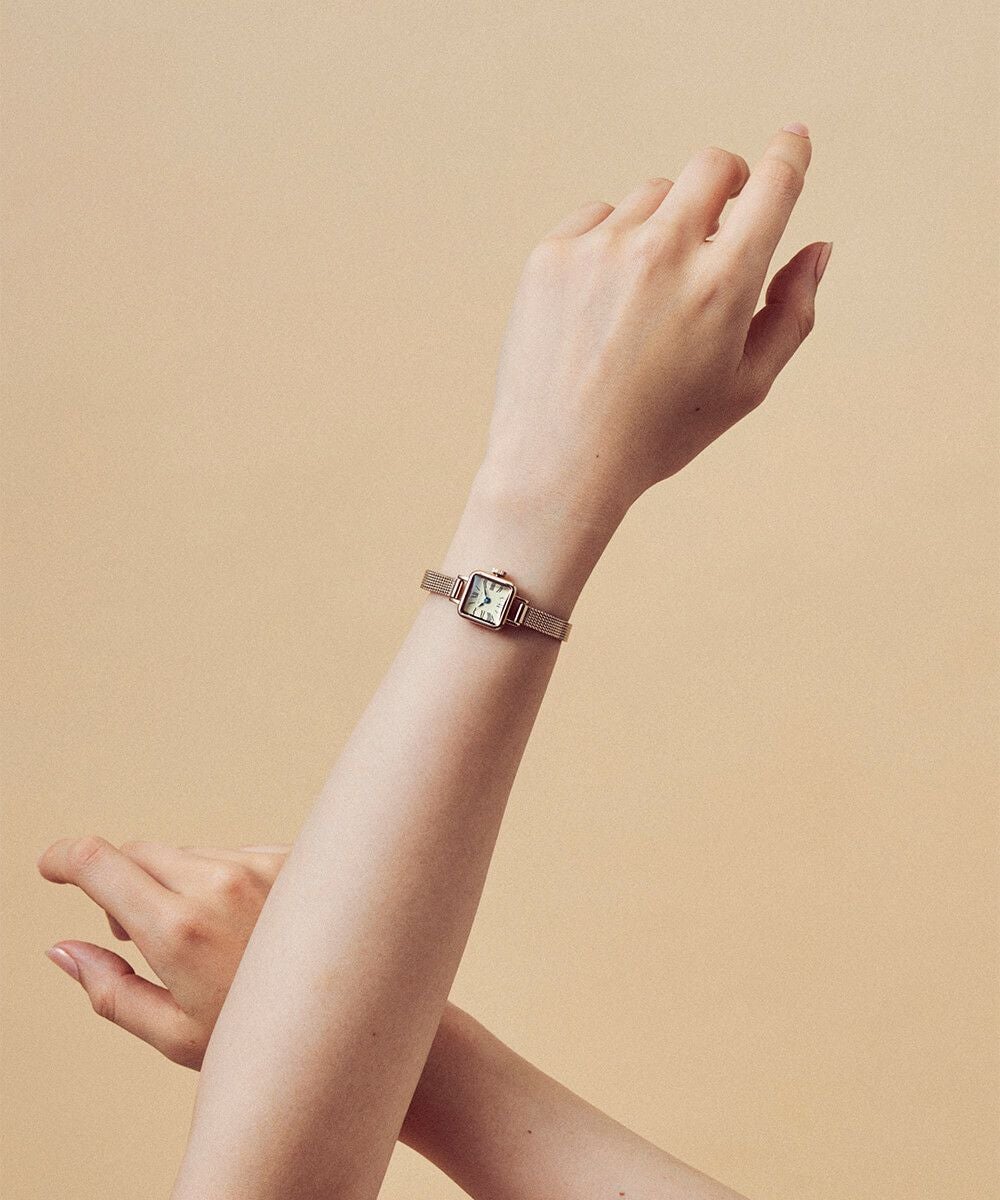 MATOW マトウ TSUKI 淡月 / MINI SQUARE ROSE GOLD CHAMPAGNE MESH