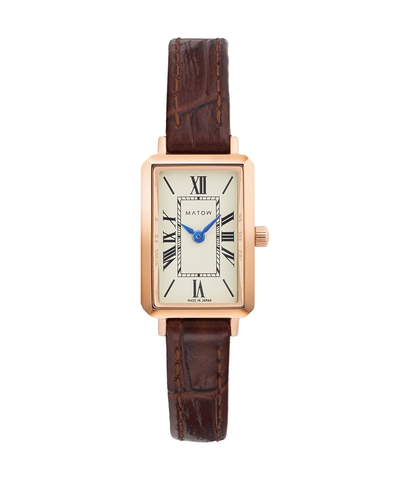 TSUKI 月華 / SQUARE ROSE GOLD CREAM EMBOSSED DARK BROWN LEATHER