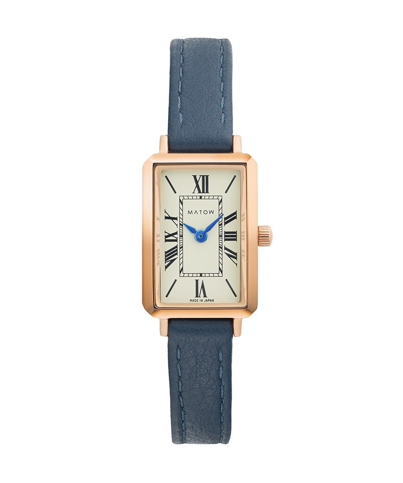 TSUKI 月華 / SQUARE ROSE GOLD CREAM NAVY LEATHER